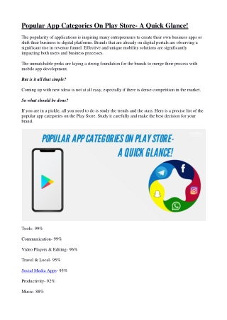 Popular App Categories On Play Store- A Quick Glance!