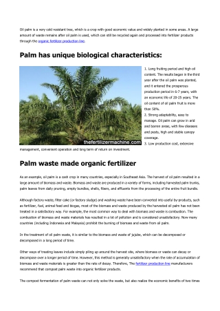 The value of oil palm waste as organic fertilizer