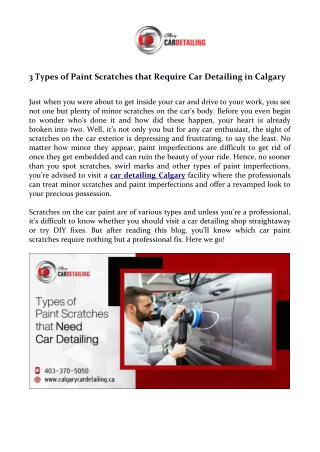 3 Types of Paint Scratches that Require Car Detailing in Calgary