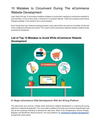 10 Mistakes to Circumvent During The eCommerce Website Development