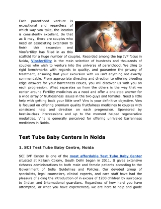 Affordable Test Tube Baby Centers in Noida - Vinsfertility Pvt. Ltd.