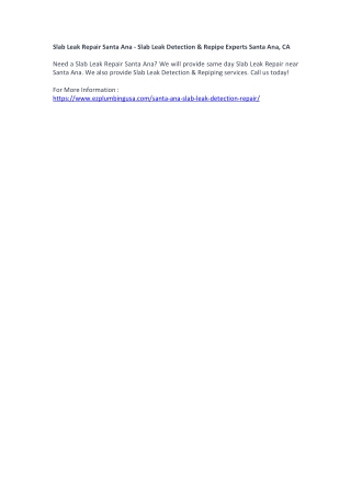 Slab Leak Repair Santa Ana - Slab Leak Detection & Repipe Experts Santa Ana, CA