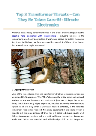 Top 3 Transformer Threats – Can They Be Taken Care Of - Miracle Electronics