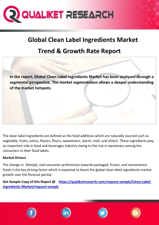 Clean Label Ingredients Market Assessment, Opportunities, Insight, Trends, Key P