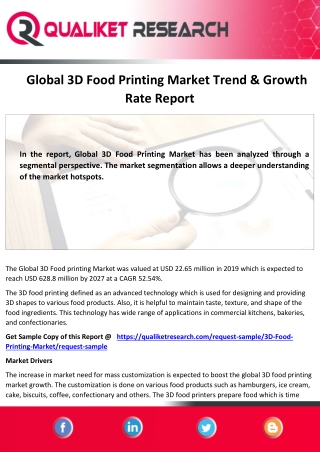 Global 3D Food Printing Market -Global Industry trend, Business Analysis