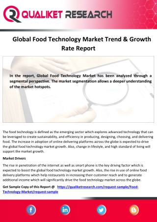 Food Technology Market  Top 5 Competitors, Regional Trend, Application