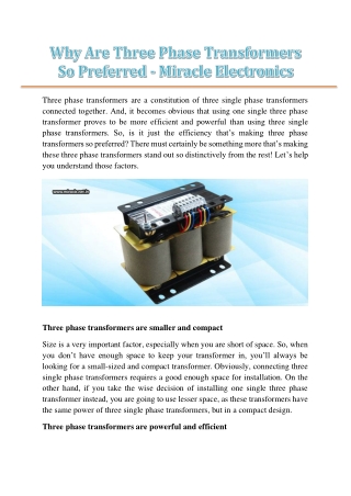 Why Are Three Phase Transformers So Preferred - Miracle Electronics