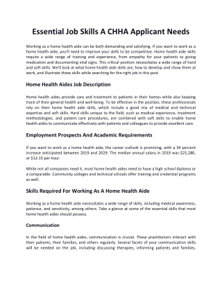 Important Job Skills a CHHA Applicant needs