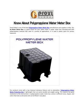 Know About Polypropylene Water Meter Box