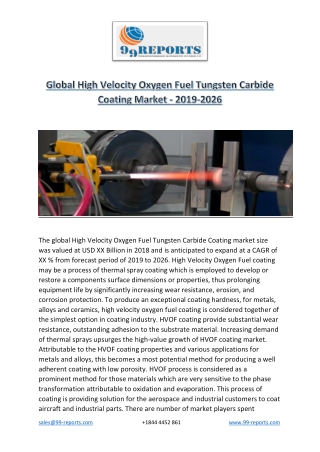 Global High Velocity Oxygen Fuel Tungsten Carbide Coating Market – 2019 – 2026