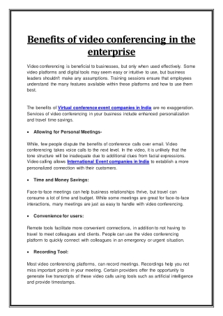 Benefits of video conferencing in the enterprise