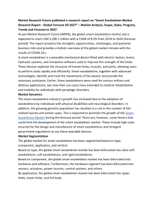 Smart Exoskeleton Market Analysis, Developments and Forecast Till 2027