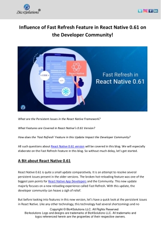 Influence of Fast Refresh Feature in React Native 0.61 on the Developer Community