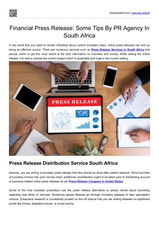 Financial Press Release: Some Tips By PR Agency In South Africa