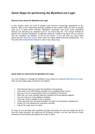 Quick Steps for performing the Mywifiext