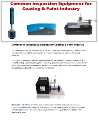 Common Inspection Equipment for Coating & Paint Industry