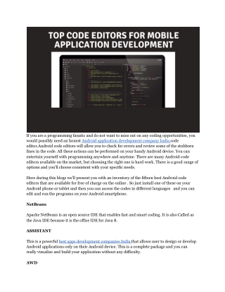 Top Code Editors for Mobile Application Development