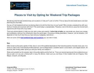 Places to Visit by Opting for Weekend Trip Packages