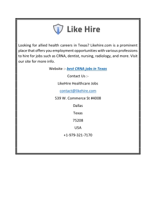 Best CRNA Jobs in Texas Likehire.com