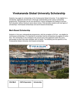 Vivekananda Global University Scholarship