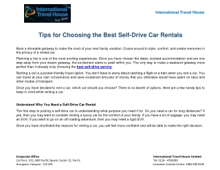 Tips for Choosing the Best Self-Drive Car Rentals