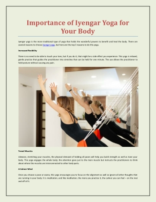 Importance of Iyengar Yoga for Your Body