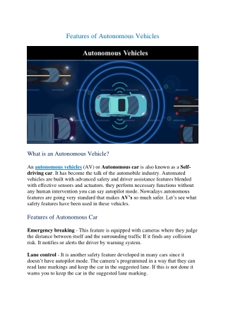 Features of Autonomous Vehicles