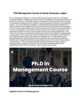 PhD Management Course at Amity University
