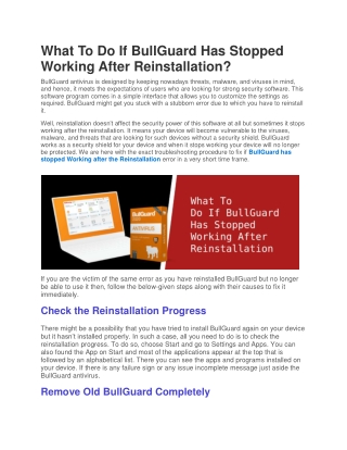 What To Do If BullGuard Has Stopped Working After Reinstallation?