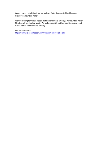 Water Heater Installation Fountain Valley - Water Damage & Flood Damage Restorat