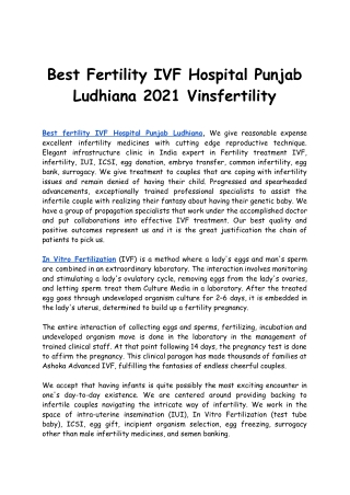 Best Fertility IVF Hospital Punjab Ludhiana 2021 Vinsfertility