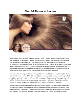 Blog - Pareen's corner - Stem Cell Therapy for Hair Loss