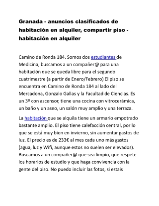 Granada - anuncios clasificados de habitación en alquiler, compartir piso - habi