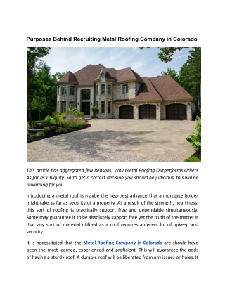 Purposes Behind Recruiting Metal Roofing Company in Colorado.docx