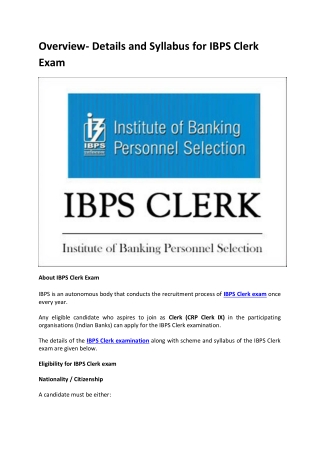 Overview- Details and Syllabus For IBPS Clerk Exam
