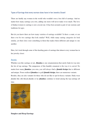 Types of Earrings that every woman does have in her Jewelry Closet!