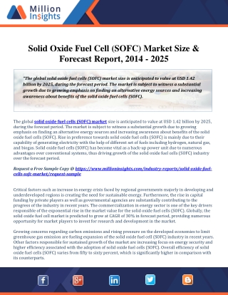 Solid Oxide Fuel Cell (SOFC) Market Share Analysis and Size Forecast 2014 - 2025