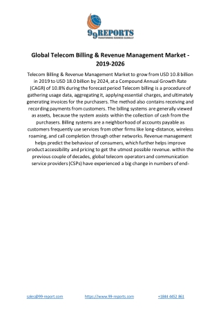 Global Telecom Billing & Revenue Management Market - 2019-2026