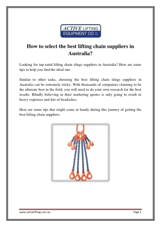 How to select the best lifting chain suppliers in Australia-converted