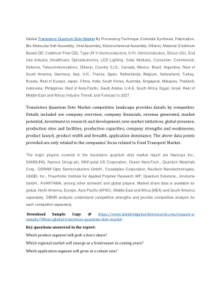 Transistors Quantum Dots Market Share, CAGR, Industry Growth, Challenges - Forec