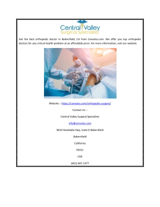 Orthopedic Doctors in Bakersfield Ca | Cenvalss.com