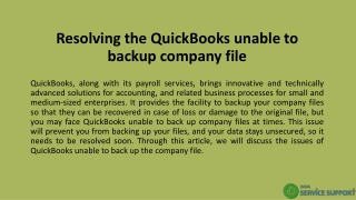 Resolving the QuickBooks unable to backup company file