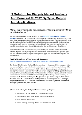 IT Solution for Dialysis Market Research Report With Revenue, Gross Margin, And