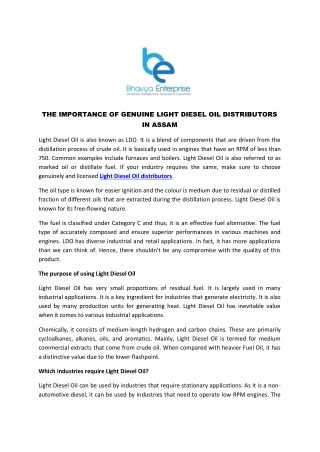 THE IMPORTANCE OF GENUINE LIGHT DIESEL OIL DISTRIBUTORS IN ASSAM