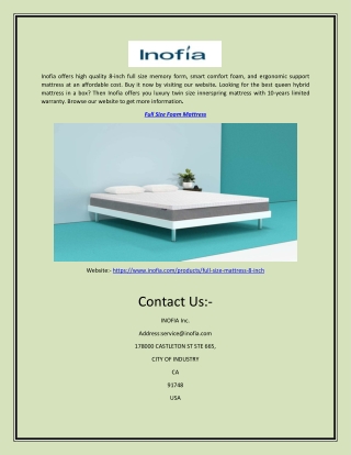 Full Size Foam Mattress | Inofia.Com