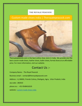 Custom made shoes india | Theroyalepeacock.com