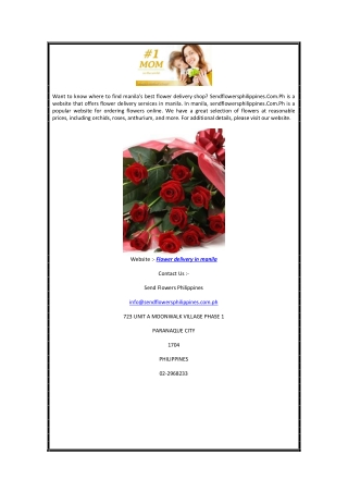 Manila Flower Delivery Sendflowersphilippines.com.ph