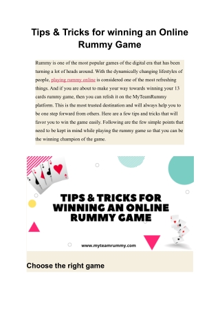 Tips & Tricks for winning an Online Rummy Game