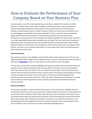 How to Evaluate the Performance of Your Company Based on Your Business Plan