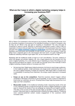 What are the 3 ways in which a digital marketing company helps in increasing your business ROI